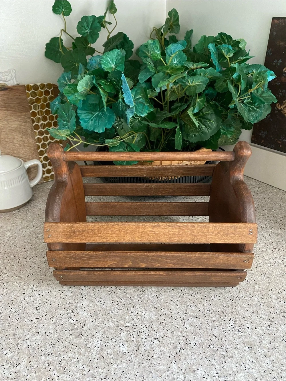Vintage Slatted Wooden “Apple” Basket w/Handle